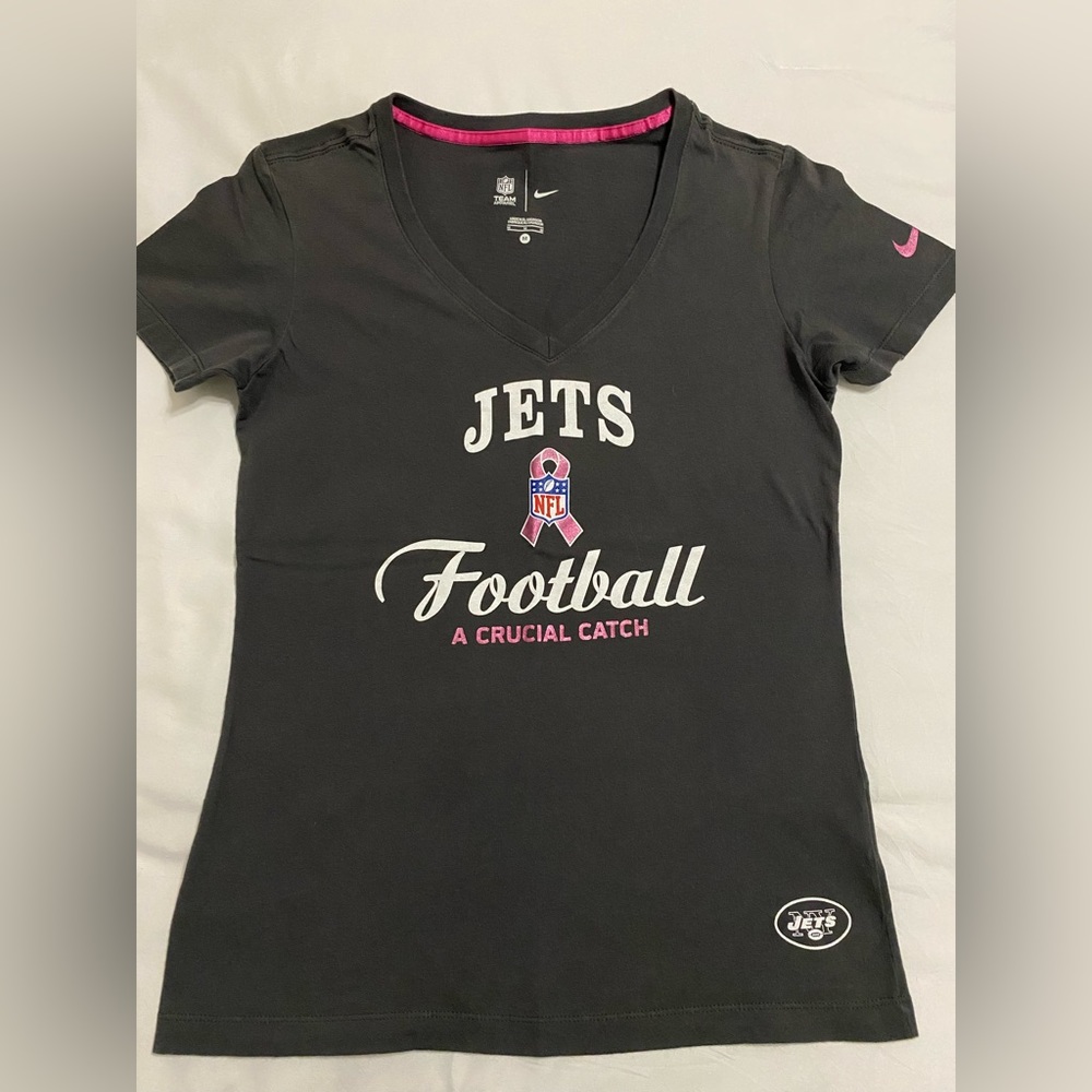 Nike NFL NY Jets  “A Crucial Catch” Pink Ribbon V-Neck T-shirt